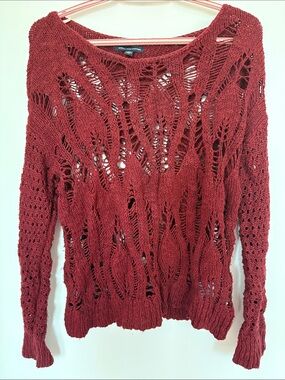 American Eagle Outfitters Openwork Burnt Red Crewneck Sweater
